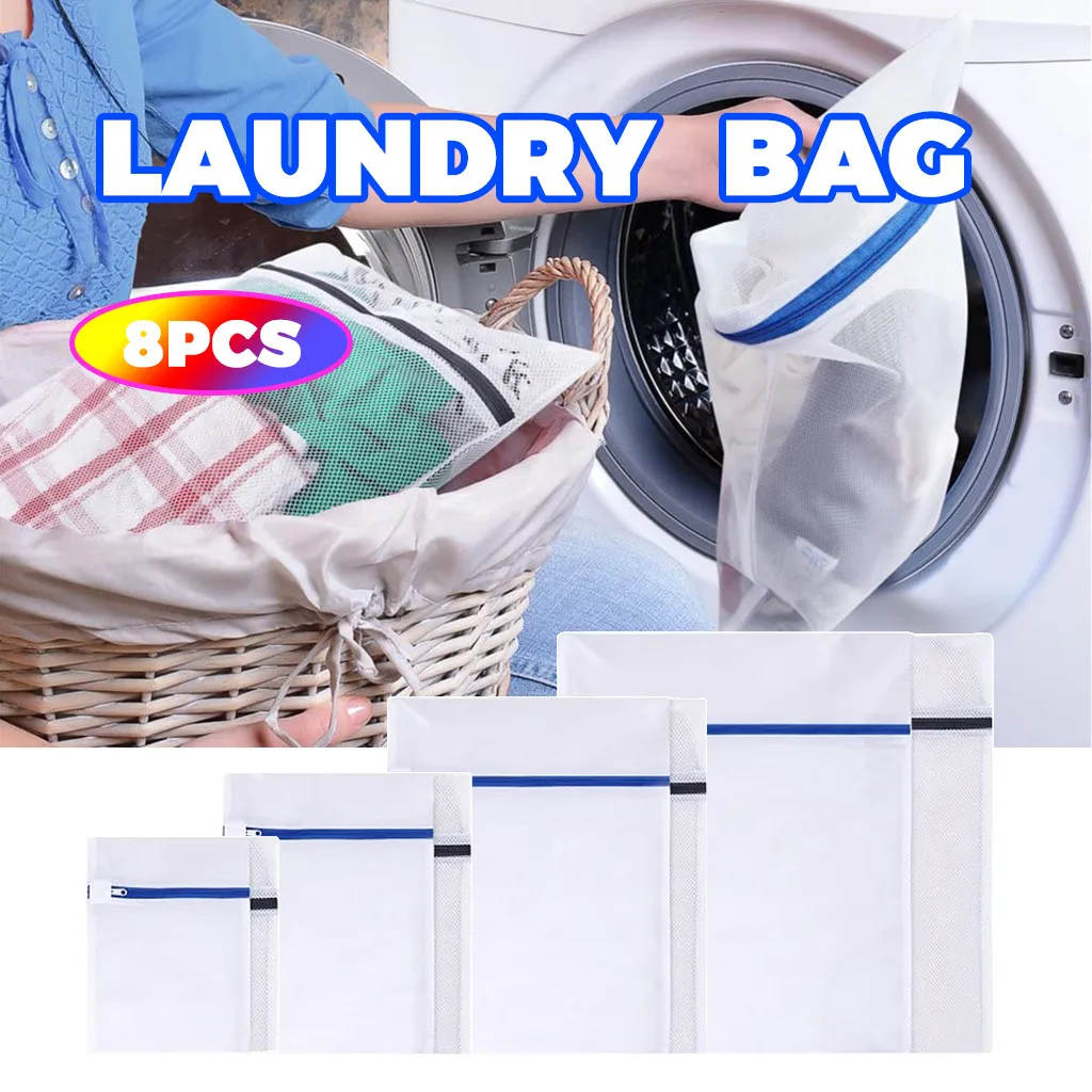 8 PCS Laundry Mesh Net Washing Bag Polyester set Clothes bra Lingerie Socks Clothing Care |