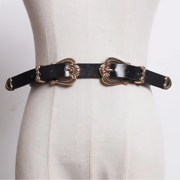 

[EWQ] 2018 New Summer Autumn Fashion Carved Metal Double Belt Buckle Casual Style High Quality Solid Colour Women KB071