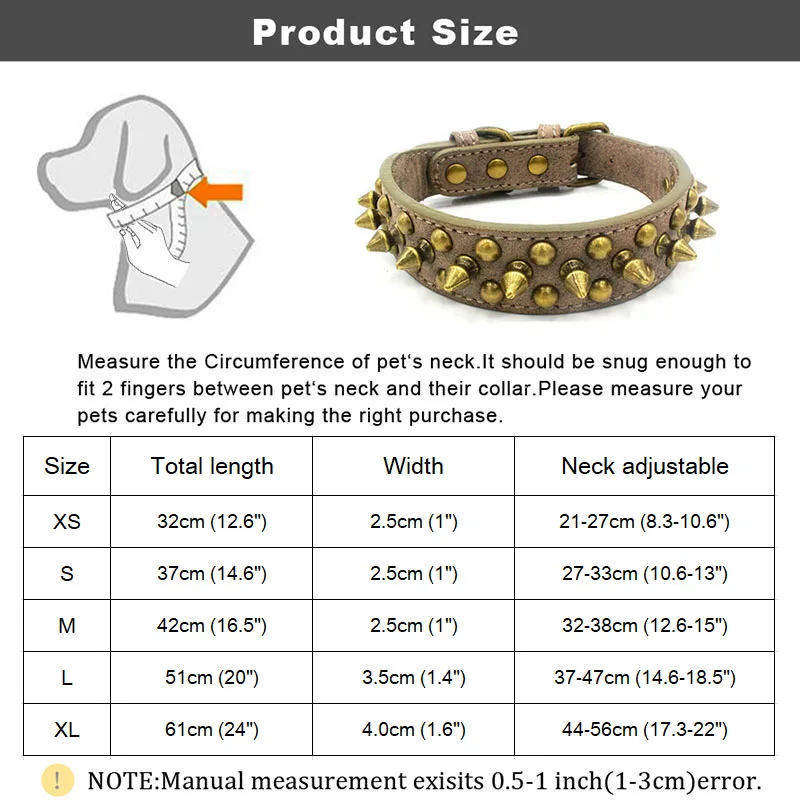 Adjustable Leather Spiked Studded Dog Collars for Small Medium Large Pets Anti-Bite Retro Style Pit Bull Bulldog Boxer Collar
