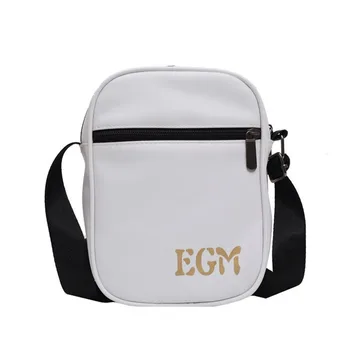

2020 Summer New Female Canvas Bag Mobile Phone Bag Black White PU Letter One Shoulder Fashion Casual Diagonal Bag