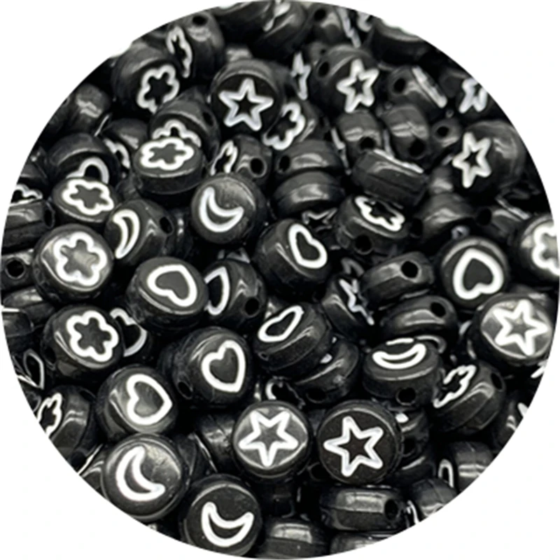 100pcs/Lot 7mm Moon Stars Flowers Beads Oval Shape Acrylic Spaced Beads For Jewelry Making DIY Charms Bracelet Necklac