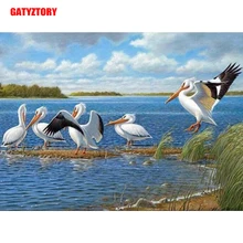 GATYZTORY 5D алмазная живопись Полная площадь DIY домашний декор мозаичные Стразы Картина на холсте с логотипом на заказ Настенная картина птицы на речке
