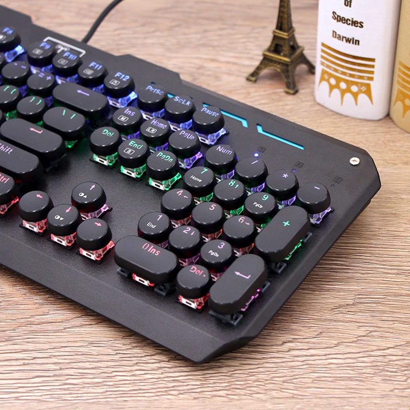 

I850 Wired Mechanical Game Keyboard Waterproof Rainbow Backlit Aluminum Alloy Panel Steampunk Gaming Keyboards For PC LOL PUBG