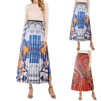 

Plus Size Skirts Womens Vintage Casual Clothes Pleated Zipper High Waist Skirt Faldas Mujer Moda 2020 A-line Printing Skirts #C1