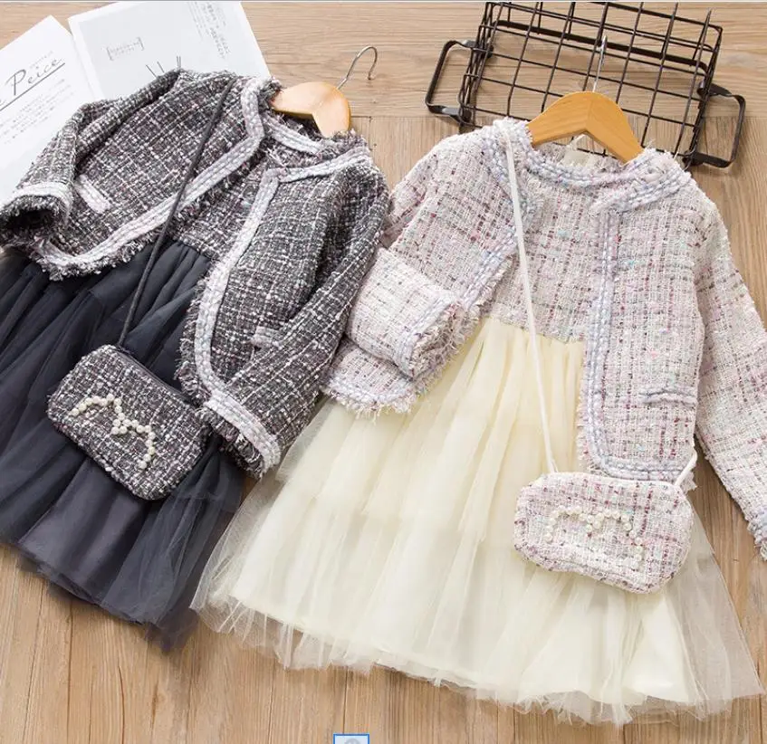 

Hot selling girls princess hicken sets 2019 autumn winter new long sleeve coats + skirts 2 pcs suits children clothes ws1603