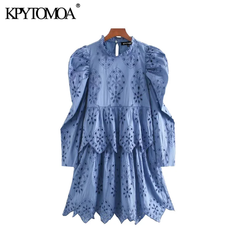KPYTOMOA Women 2020 Chic Fashion Hollow Out Embroidery Mini Dress Vintage High Neck Puff Sleeve Female Dresses Vestidos Mujer KPYTOMOA Women 2020 Chic Fashion Hollow Out Embroidery Mini Dress Vintage High Neck Puff Sleeve Female Dresses Vestidos Mujer