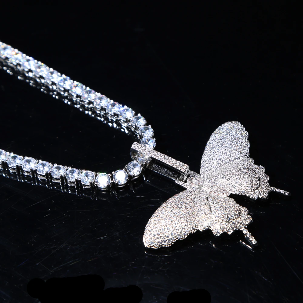 iced out sparking bling cz чокер для женщин и девушек ювелирные изделия 5 мм cz теннисная цепь хип-хоп прохладный розовый cz бабочка кулон ожерелье