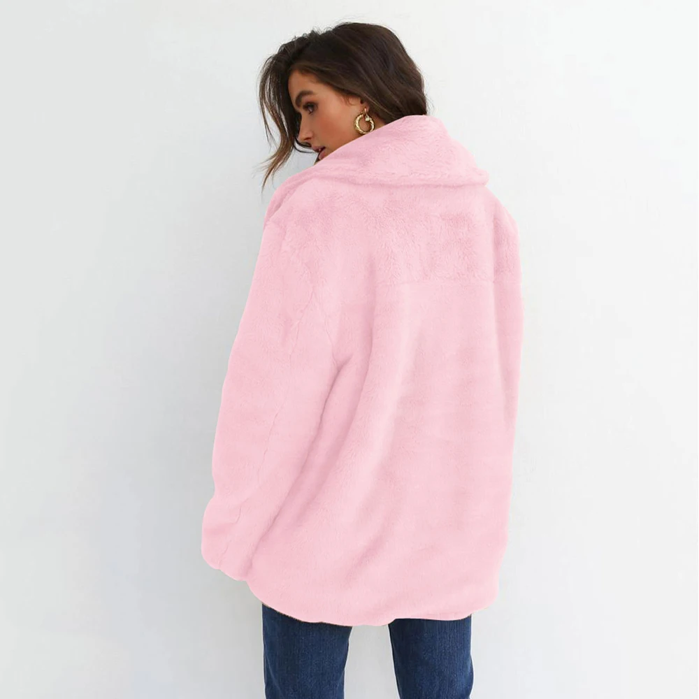 astounding  Winter Soft Plush Slim Women Jackets Turn Down Collar Warm Loose Casual Streetwear Clothing Female 