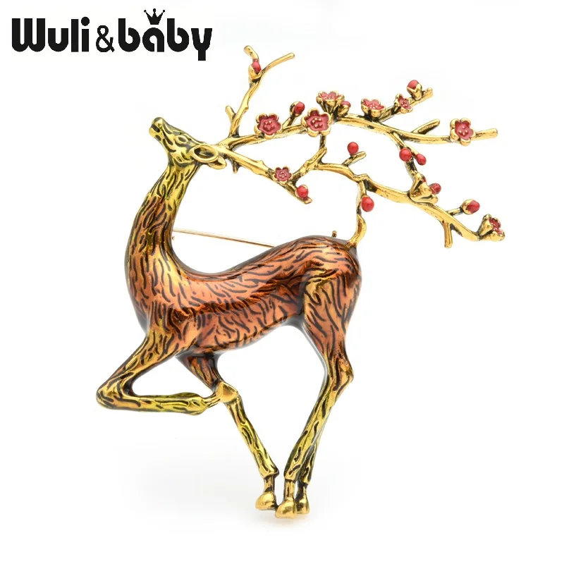 Brown Wuli& baby, большие Sika Броши с оленями, для женщин и мужчин, сплав, коричневая эмаль, лося, животное, брошь на булавке, рождественские подарки - Окраска металла: Brown