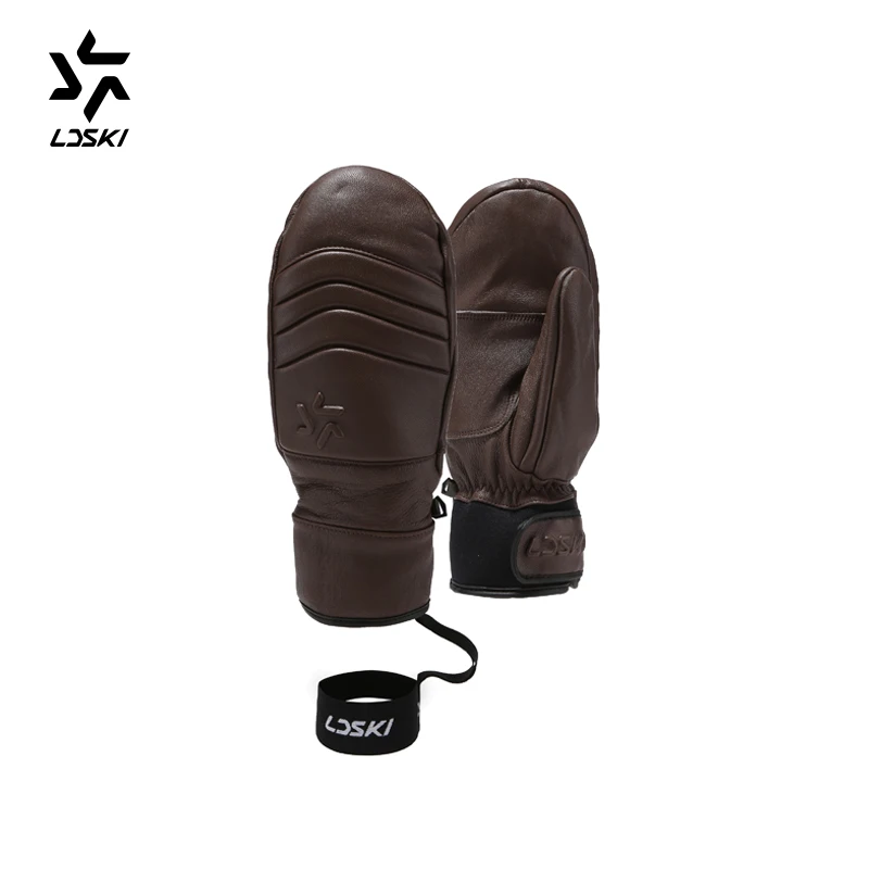 Brown Leather Лыжные варежки из натуральной козьей кожи, перчатки для сноуборда LDSKI, драгунские перчатки для сноуборда, термоподкладка, Защитная мягкая кожа, натуральная захватывающая - Цвет: Brown Leather