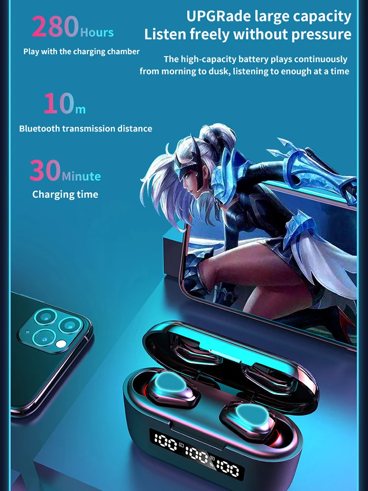 G40 Tws Bt V5.1 Earphones Mini Wireless Headphones Touch 9D Hifi Stereo Sports Dual-Mic Headset With 3500Mah Charging Box