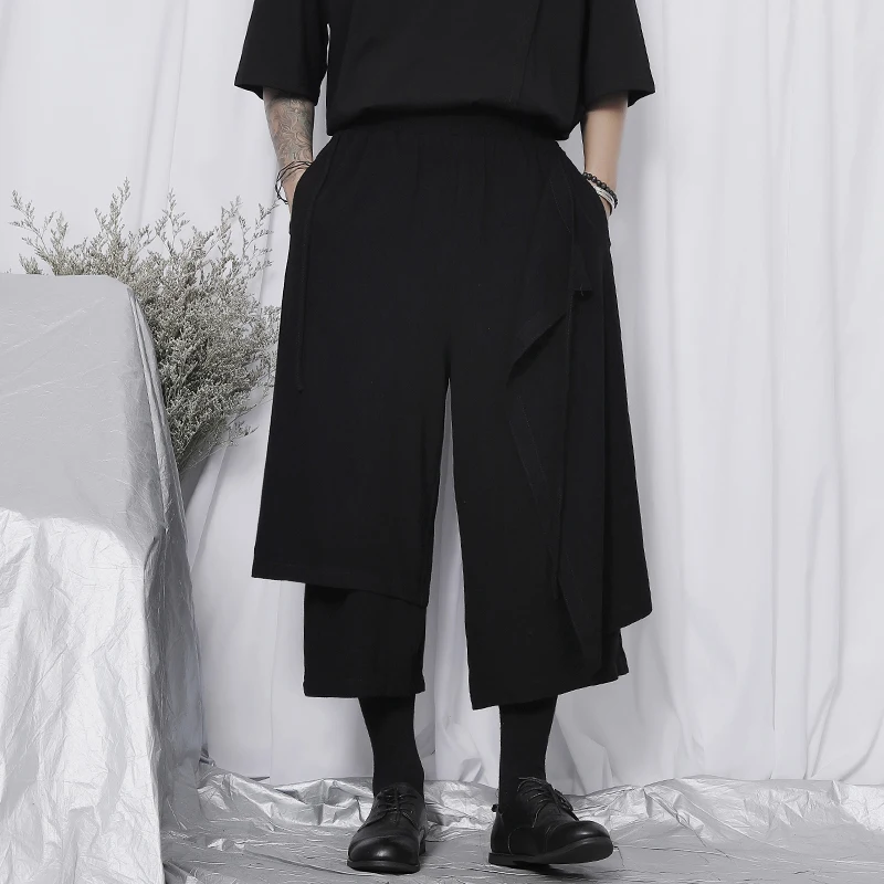 

Брюки мужские повседневные, Простые Летние хлопково-льняные штаны с широкими штанинами, Капри, модные трендовые повседневные штаны, черные