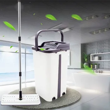 

Kitchen tool living room flat extrusion mop and bucket free hand-cleaning floor microfiber mop pad drying for wood laminate flat