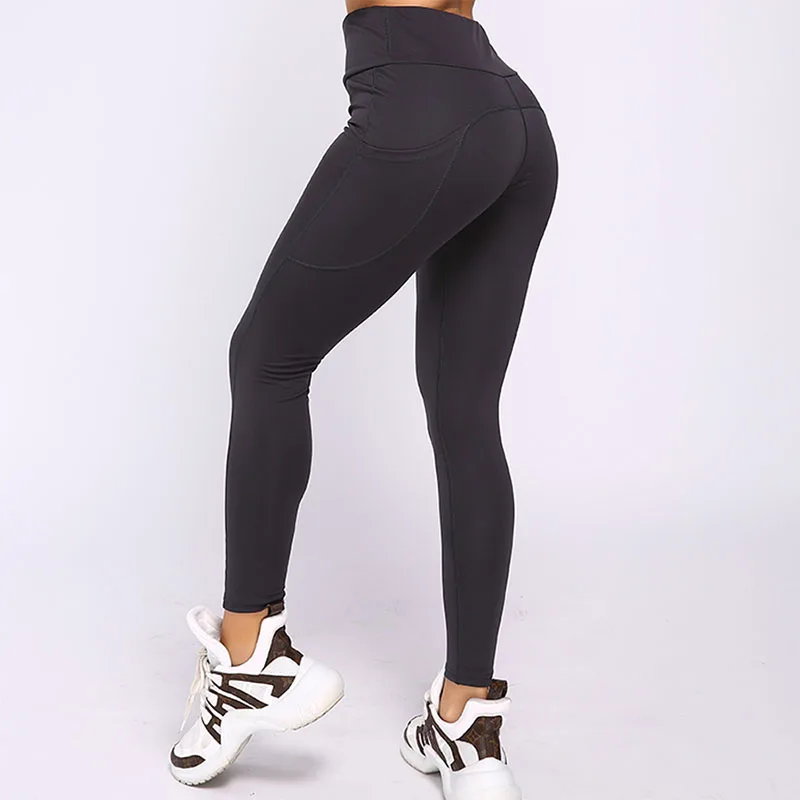 HIFOLK Fitness Women Leggings High Waist Push up Workout Leggings with Pockets Patchwork Design Leggins Polyester Elastic Pants - Цвет: dark gray