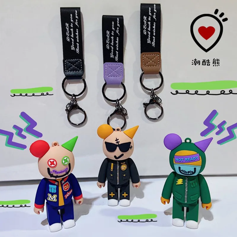 

Cool Bear Keychain Cute Airpod Trinket Women Men Couple Cartoon Pendant Phone Bag Car Key Ring Jewelry Lanyard Accessory Gift