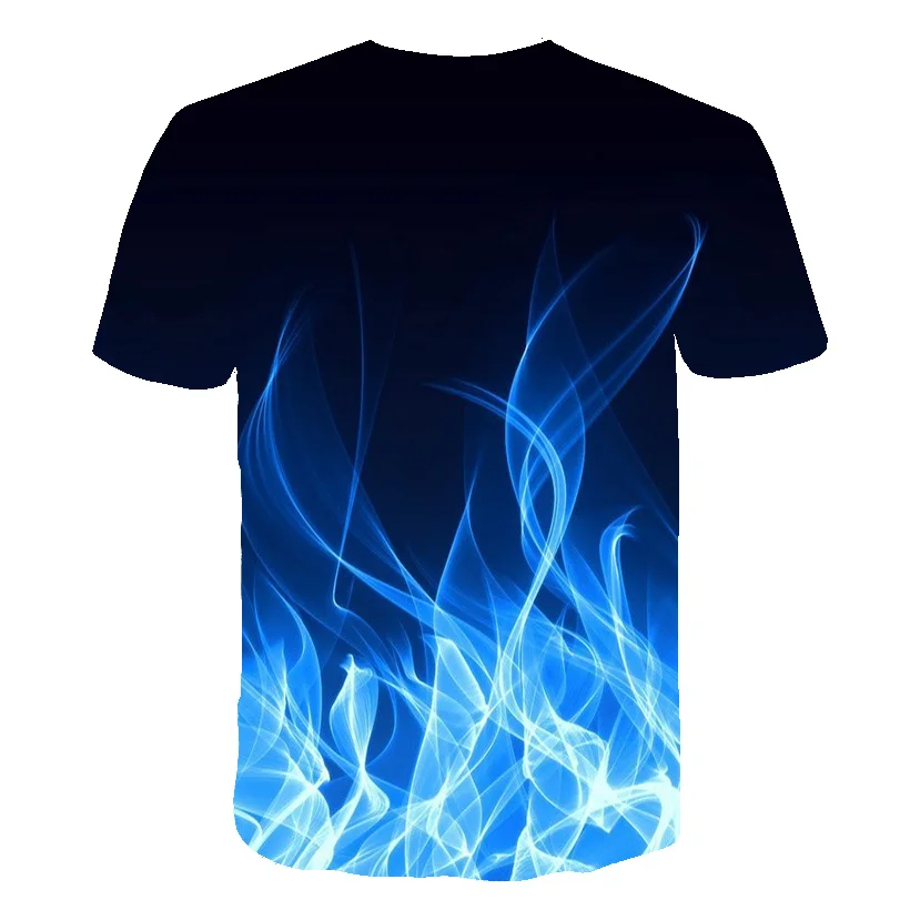 Лидер продаж; Новинка; детская летняя футболка с круглым вырезом для мальчиков и девочек; топ с короткими рукавами и 3D-принтом синего пламени; высокое качество