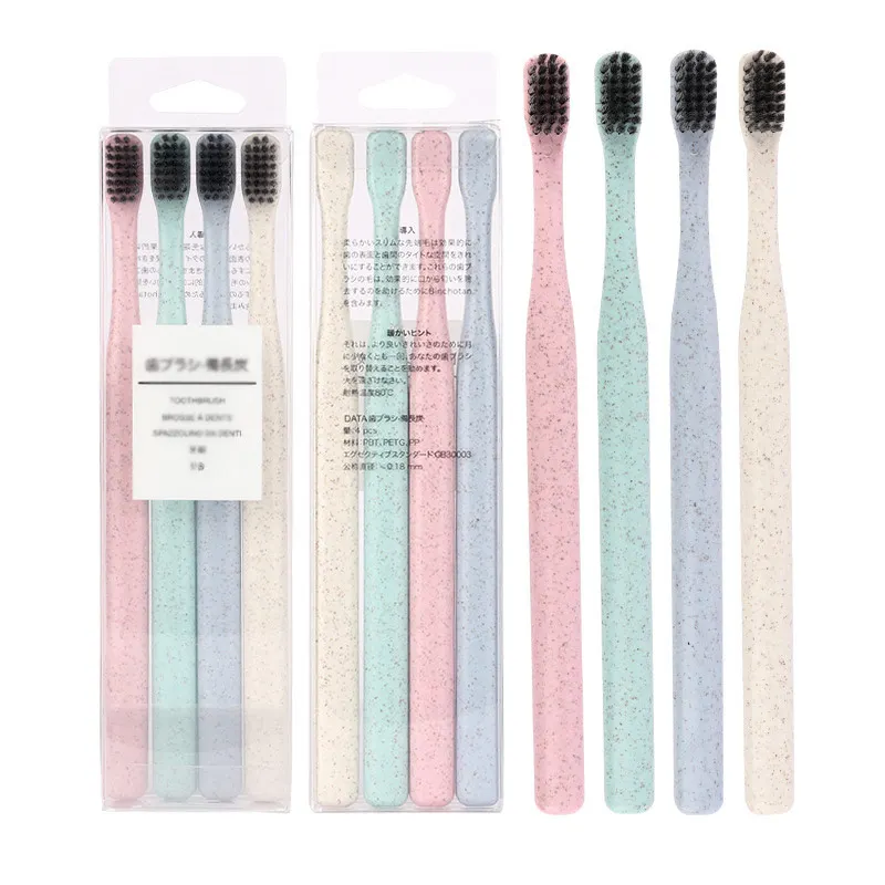 Bamboo Charcoal Toothbrush 4 Sticks Soft Hair Household Portable Family Wear Travel Small Head Tooth Brush Set Couple Toothbrush