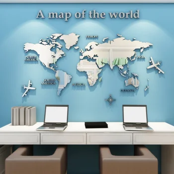 

European Version World Map Acrylic 3D Wall Sticker For Living Room Office Home Decor World Map Wall Decals Mural for Kids Room