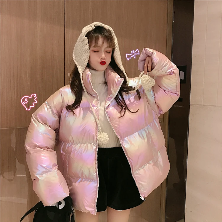 Woherb осень зима пуховик для женщин Harajuku парки со стоячим воротником корейский голографический ватник пальто для девочек свободные ватные куртки
