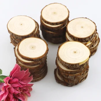 

50 Pcs Round Pine Wooden Hanging Board DIY Bark Blank Hanging Board Drawing Display Hanging Board (5-6cm)