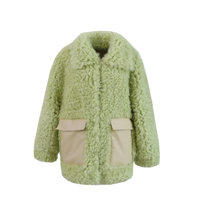 Korean Chic Women Sweet Green Faux Fur Coat Street Fashion Girls Winter Thicken Warm Fur Jacket Oversized Loose Fluffy Outerwear - Цвет: green faux fur coat