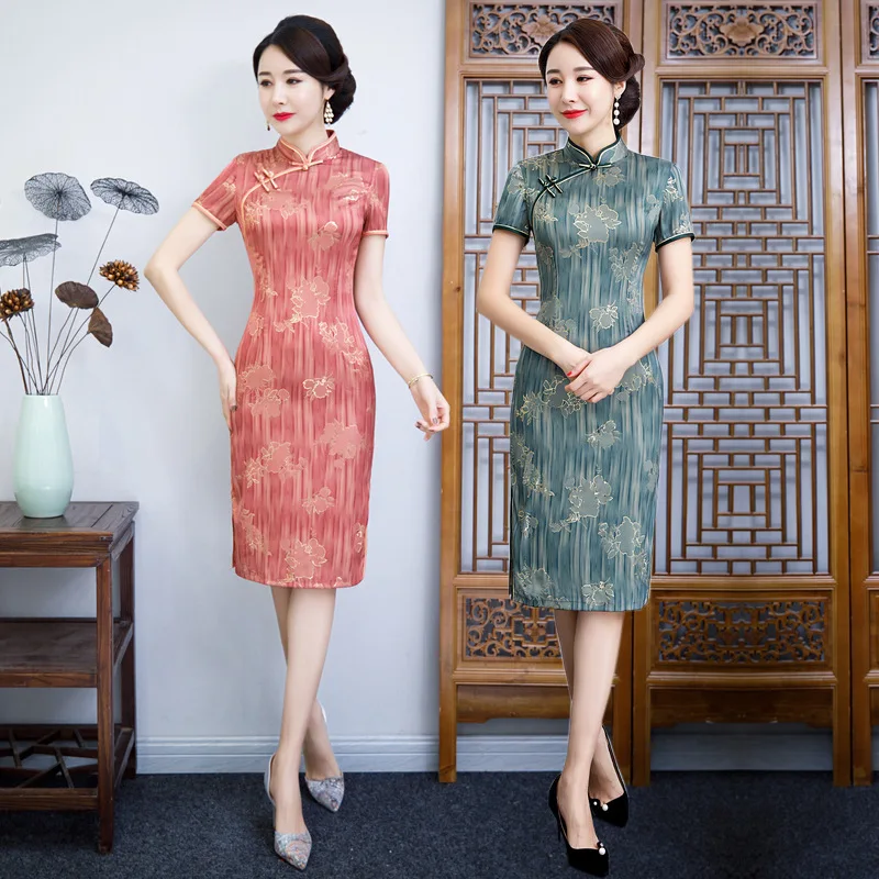 

Sexy Vintage Mandarin Collar Qipao Traditional Chinese Dress Vestidos Women's Satin Qipao Cheongsam Size M-4XL