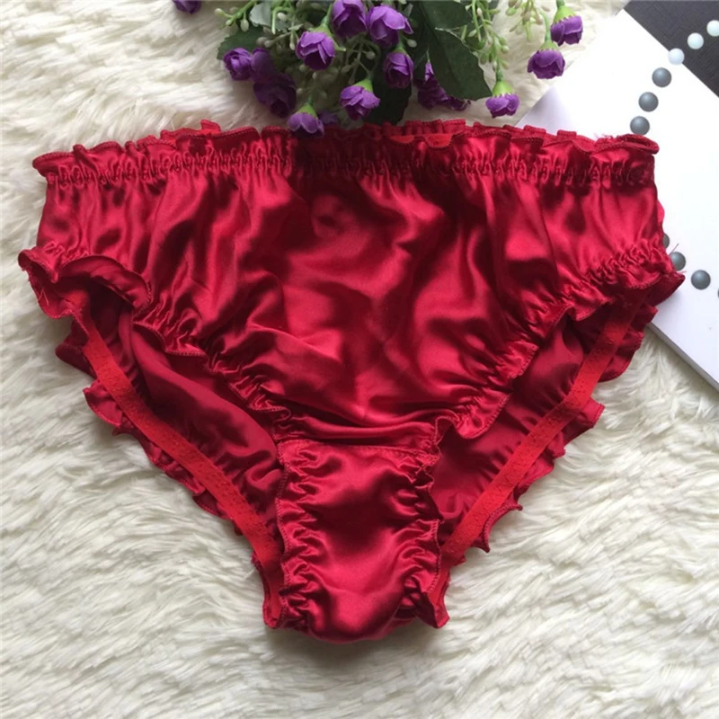 

Women's Briefs Panties Underwear Silk Solid Sexy Soft Comfortable Ruffled Underpants Breathable Stretch Triangle Ladies Briefs