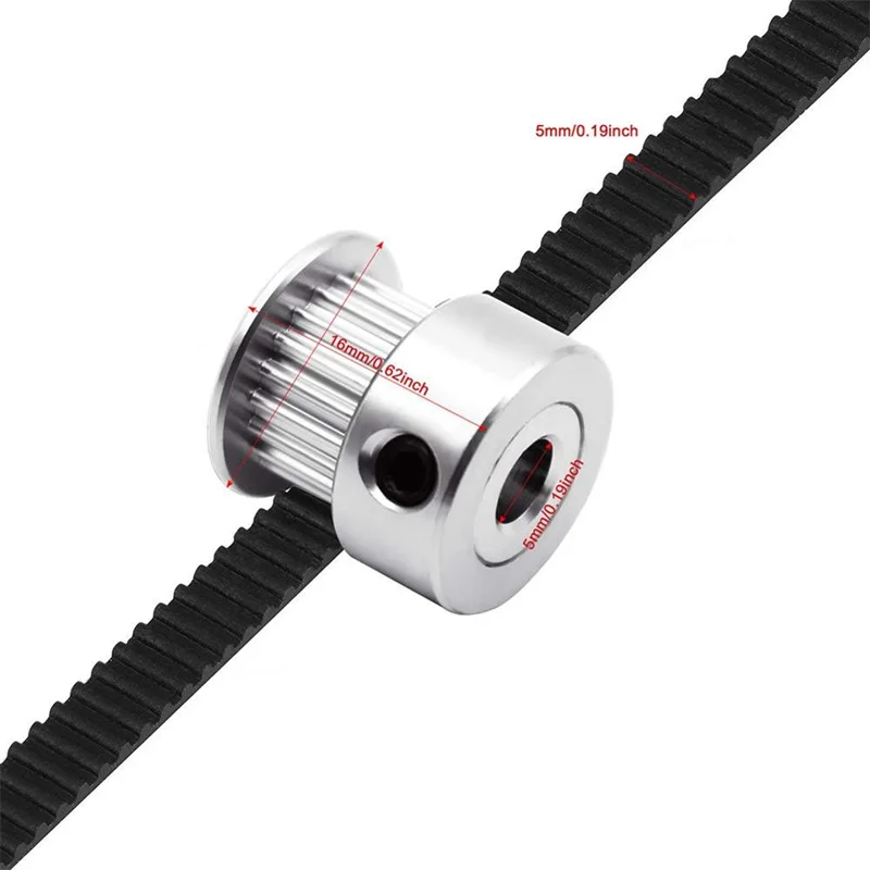 GT2 Timing Belt Pulley+10pcs 5mm 20 Teeth Timing Pulley Wheel timing belt pulley timing pulley belt pulley and GT2 5 Meters Rubber 2mm Pitch 6mm Wide Belt with Allen