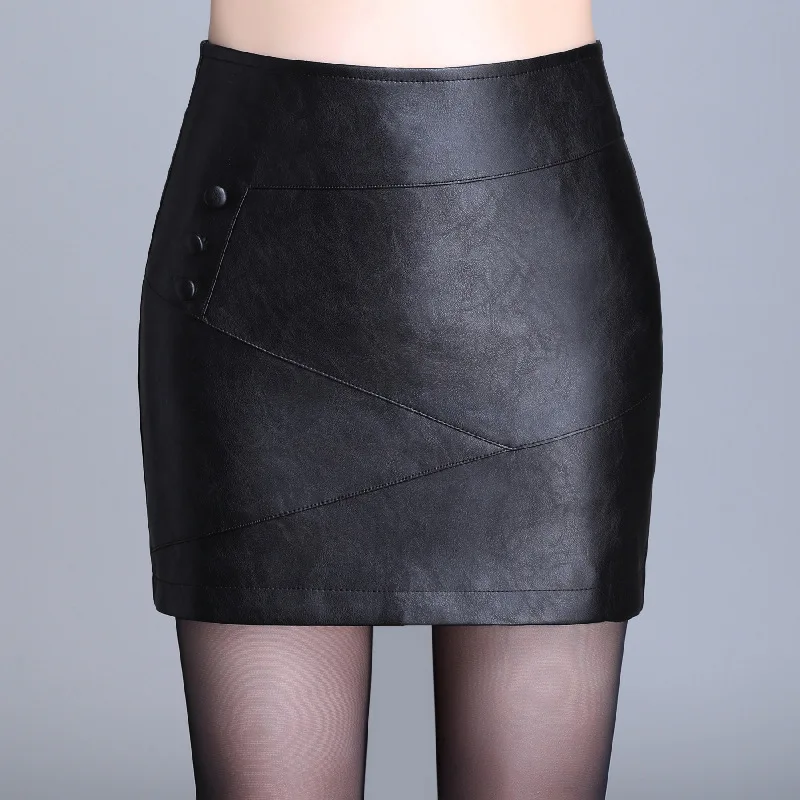 

Black And White with Pattern Autumn Clothing Small Leather Skirt Women's 2018 New Style Autumn High-waisted A- line Skirt Autumn