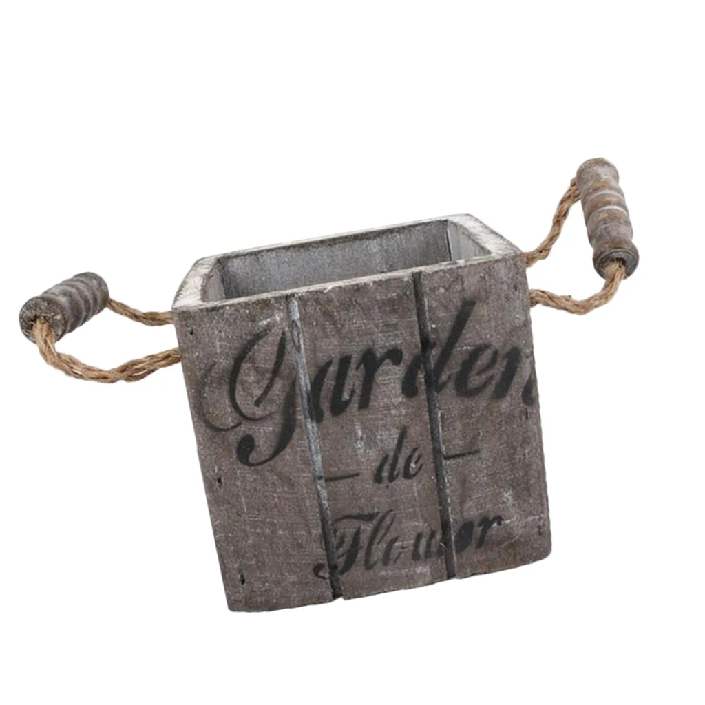 Rustic Wooden Succulent Pots Planters Flowers Buckets Wood Barrel Planter Garden Patio Outdoor Landscape Flower Pot Holder