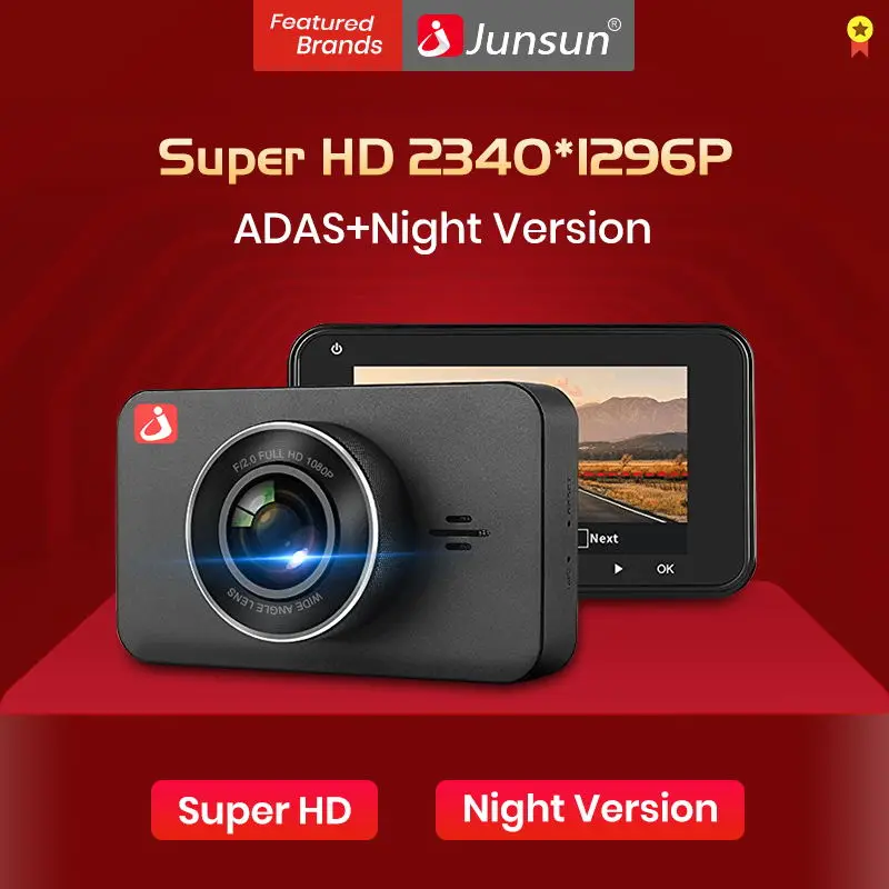 Автомобильный видеорегистратор Junsun ADAS с ночным видением Full HD 1296P 3 &quotIPS камера