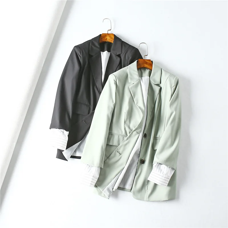 

Do101 Commuting Versitile Fashion Loose-Fit Slimming Two-Button Small Suit Stripes Mock Two-Piece Suit Coat