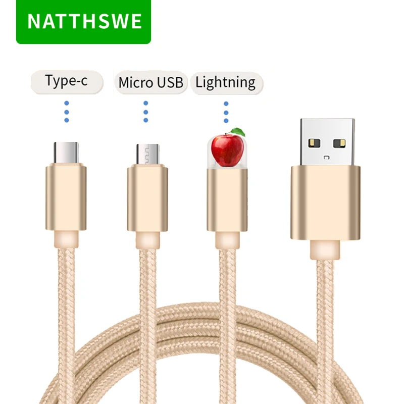 NATTHSWE 3 в 1 кабель для передачи данных Micro usb type C быстрой зарядки iPhone X 8 7 6 iPad samsung Android