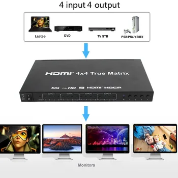 

HDMI 4x4 True Matrix HDMI Switch Switcher 4 in 4 Out Splitter 4K 3D 1080p 60hz with Remote Control for PS3 PS4 PC to TV Monitor
