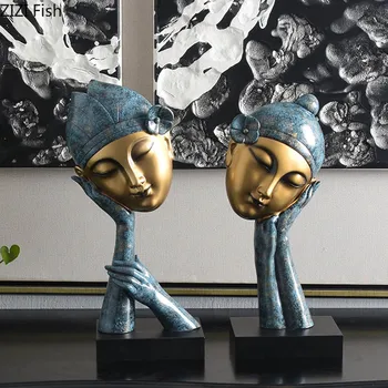 

Creative Resin Retro Classic Abstract Character Sculpture Crafts Ornaments Girl Face Desktop Decoration Figurines Home Decor