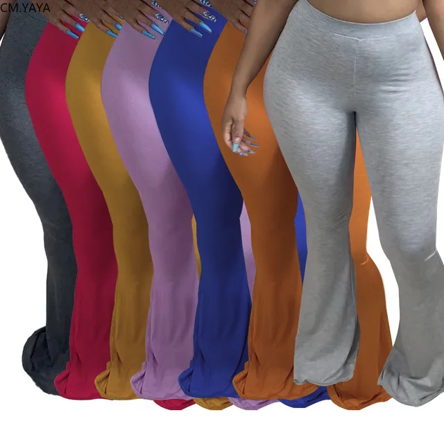 CM.YAYA – pantalon de jogging drapé pour femmes, legging évasé, taille haute, élastique, grande taille, décontracté, S-4XL 1