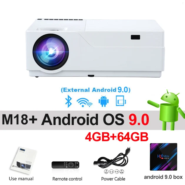 M18 add 64GB WZATCO Full HD проектор 1920x1080 Разрешение светодиодный проектор поддержка AC3 домашний кинотеатр 5500 люмен(опционально Android 9,0 wifi) M18 - Цвет: M18 add 64GB