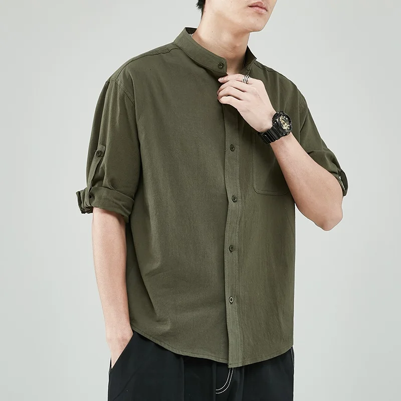 Men's Hooded Blouse with Button Placket | Linen