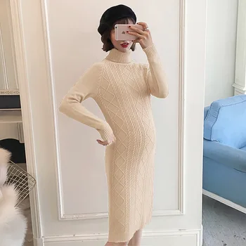 

New Style Pregnant Women Fall And Winter Clothes Tops Fashion High Collar Pullover Korean-style Medium-length over-the-Knee Frea