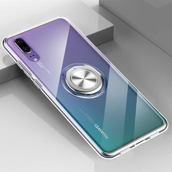 Перейти на Алиэкспресс и купить Прозрачный силиконовый чехол для Huawei P20 Pro P30 Lite Mate 20, противоударный бронированный Автомобильный держатель для колец, чехол для Huawei P20Pro