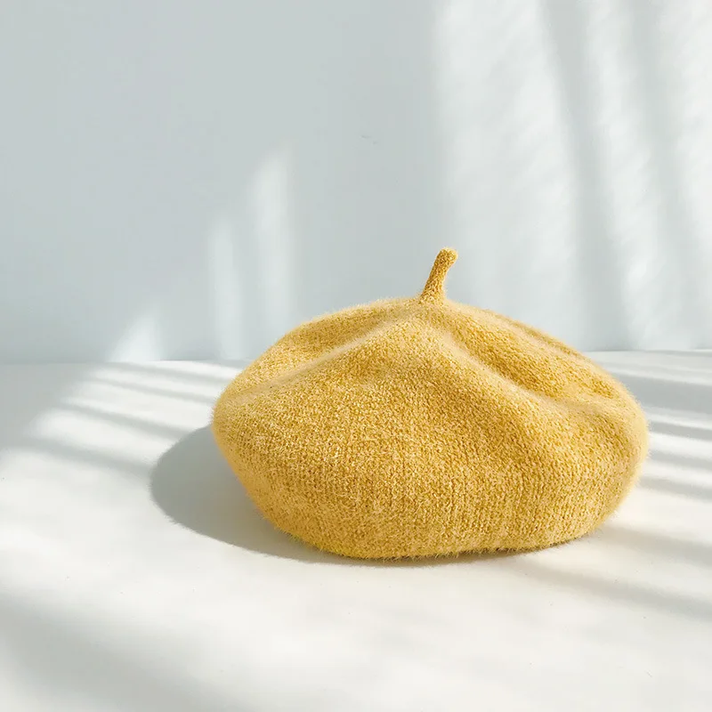 yellow Однотонный Зимний берет из синели, Женская шерстяная шляпа в винтажном стиле, кепка газетчика, женские зимние шапки, восьмиугольная кепка boinas para mujer - Цвет: yellow