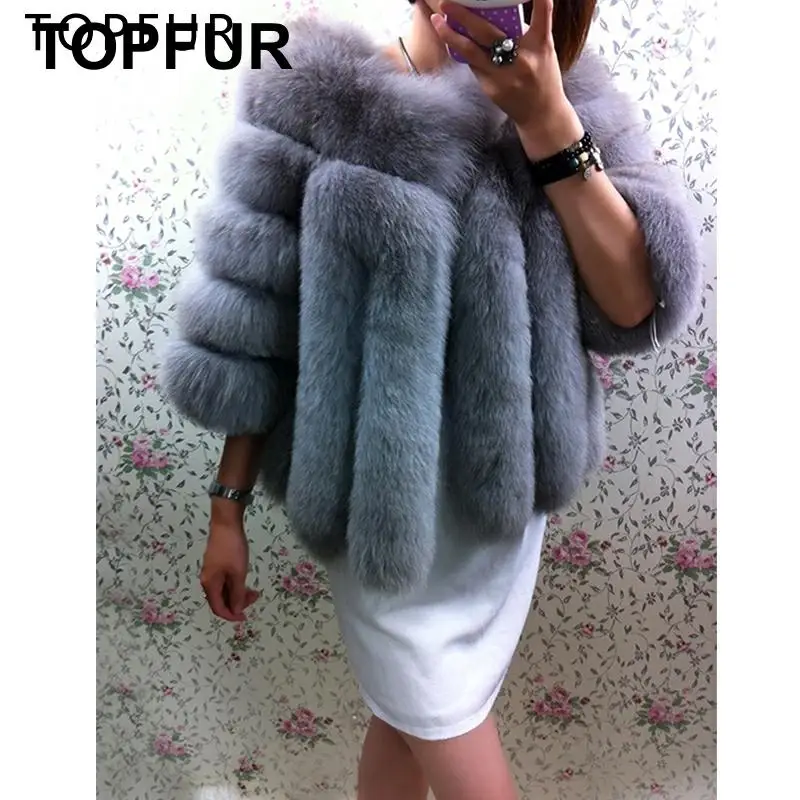 TOPFUR модная шуба из натурального Лисьего меха для женщин, зимняя короткая верхняя одежда, теплая Толстая куртка из натурального Лисьего меха, однотонная Повседневная Базовая куртка