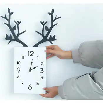 

50 x 35cm Simple Wooden Antler Wall Clock Roman Numerals Wall watch decor Home Decor Living Room Bedroom Office Wall Clock