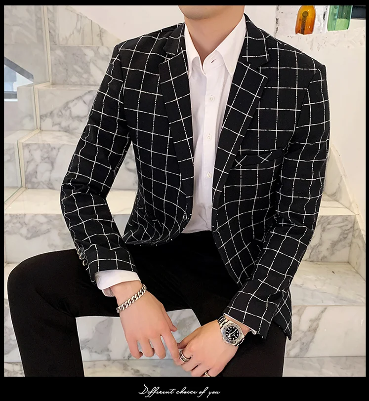 Autumn Winter Men Dress Suit High Quality Slim Fit Men Blazer Jacket Size S M L XL XXL XXXL Business Lattice Blazers Men Jackets