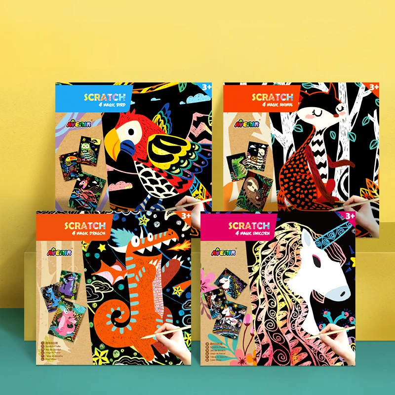 Online DIY Kinder Malerei Zeichnung Scratch Kunst Stick Schaber Stift Schwarz Pinsel Für Scratch Skizze Kunst Papiere Boards Werkzeuge Mädchen Jungen geschenke