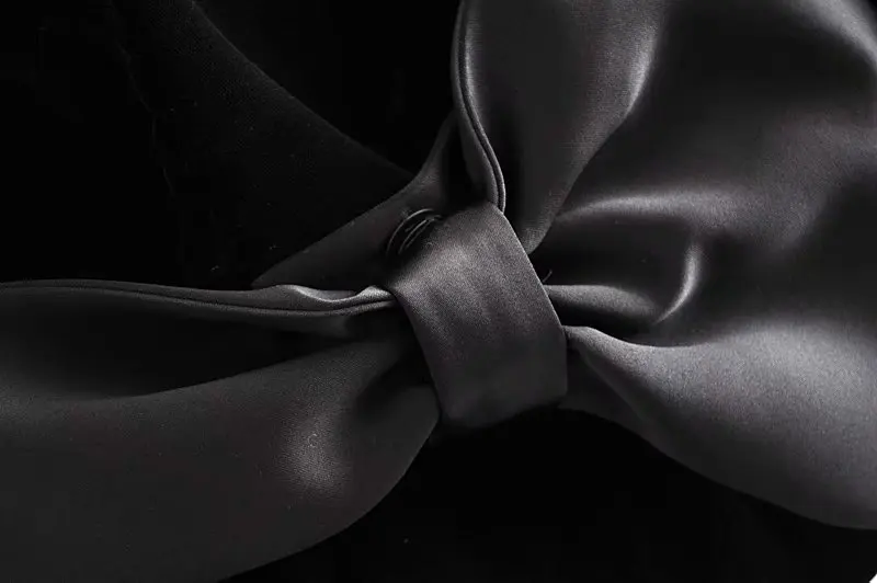 Женский Стильный однотонный черный бархатный блейзер с v-образным вырезом, скрытый Однобортный блейзер с длинным рукавом и бантом сзади, женская повседневная одежда, топ, блузы