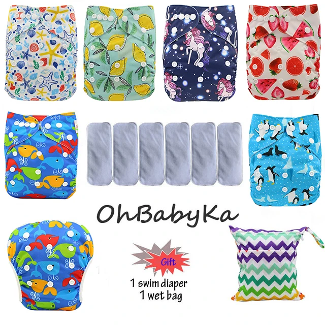 Ohbabyka/детские тканевые подгузники; складные тренировочные штаны; 6 шт.; многоразовые карманные подгузники+ 6 шт.; бамбуковые вставки; детские подгузники - Цвет: 94