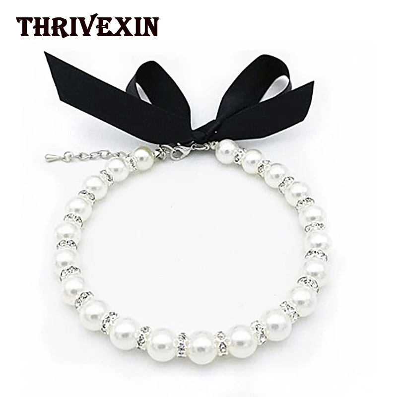 Pet Dog Pearls Necklace Collar Jewelry Bling Rhinestones Puppy Cat Wedding Accessories for Female Dogs Cats Pets | Дом и сад