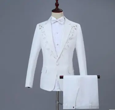 Hot drilling blazer men groom suit set pants mens wedding suits singer stage clothing trajes de novio para hombres formal dress - Цвет: 1