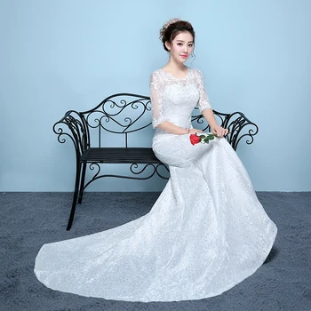 

Robe de mariage Sexy Scoop Neck Half Sleeves Lace Mermaid Wedding Dress 2019 Cheap Bridal Gowns Custom Made Vestido de Noiva